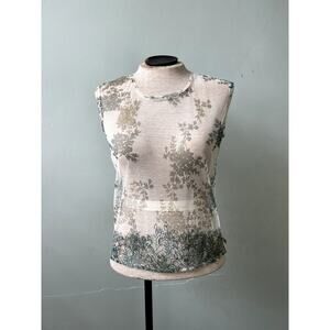 90s Vintage Metallic Floral Mesh Sleeveless Top by Dimension - Size Small